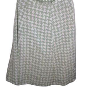 Leslie Fay Vintage Petite Small Midi Skirt Light Green & White Houndstooth